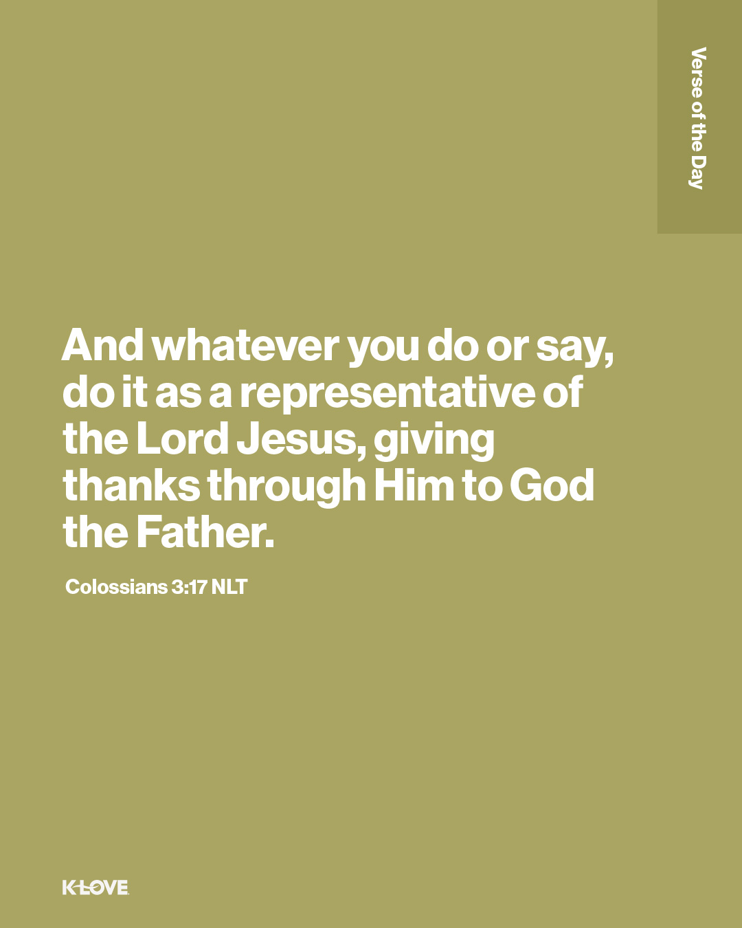 And whatever you do or say, do it as a representative of the Lord Jesus, giving thanks through Him to God the Father.