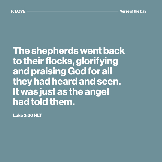 The shepherds went back to their flocks, glorifying and praising God for all they had heard and seen. It was just as the angel had told them.