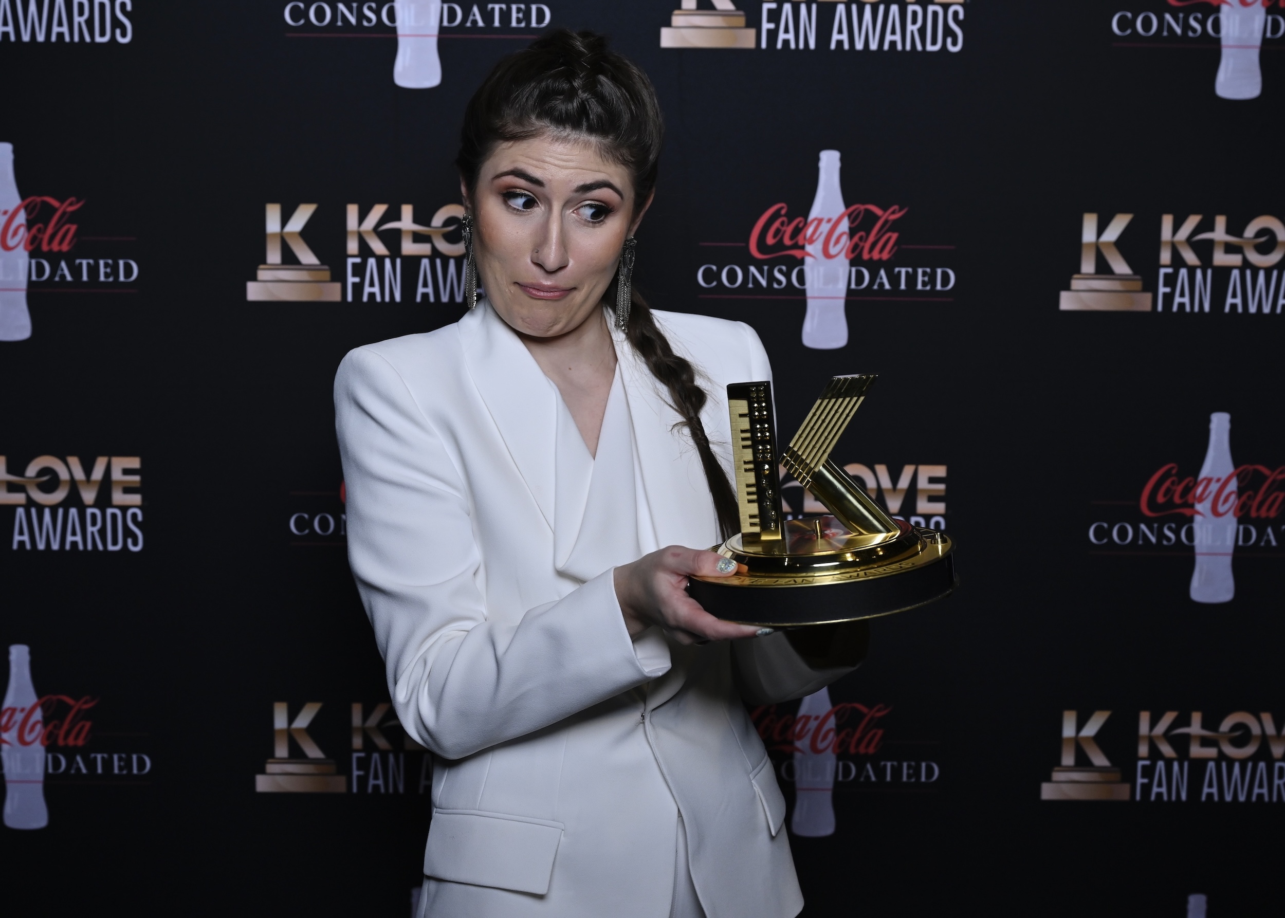 Katy Nichole holding her first K-LOVE Fan Award