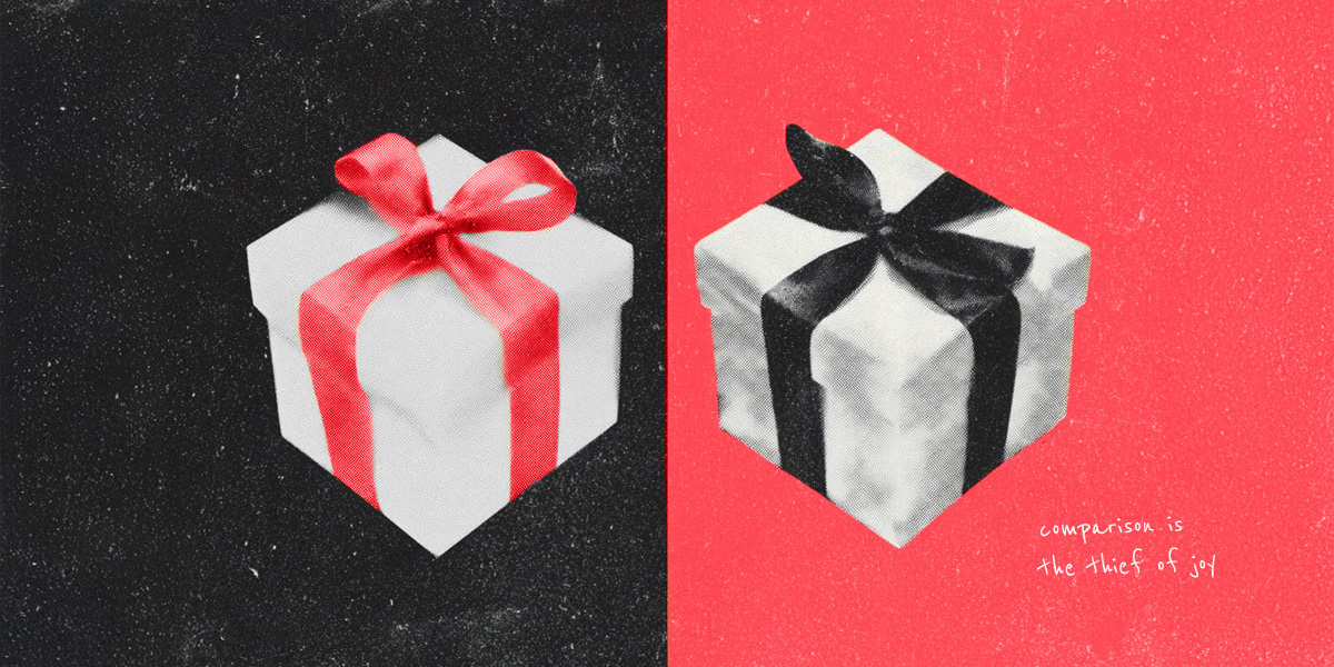 two presents with a red and black bow on red and black backgrounds