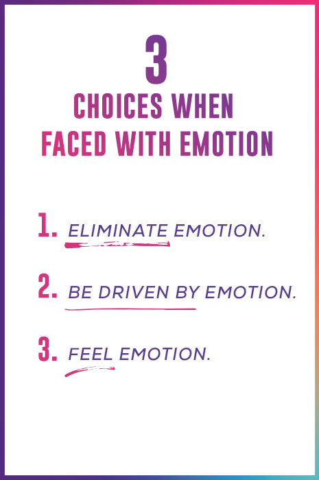 3 Choices When Faced With Emotion: 1. Eliminate Emotion.  2. Be Driven by Emotion. 3. Feel Emotion.