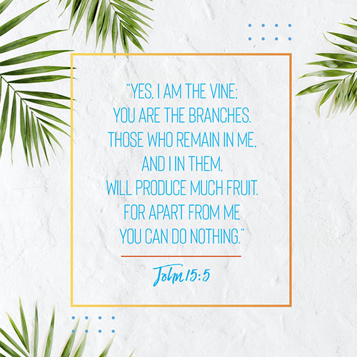 “Yes, I am the vine; you are the branches. Those who remain in me, and I in them, will produce much fruit. For apart from me you can do nothing.” - John 15:5   