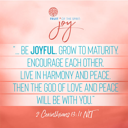  “... Be joyful. Grow to maturity. Encourage each other. Live in harmony and peace. Then the God of love and peace will be with you.”  - 2 Corinthians 13:11 (NLT) 