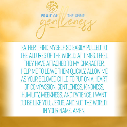 Father, I find myself so easily pulled to the allures of the world. At times, I feel they have attached to my character. Help me to leave them quickly. Allow me as your beloved child to put on a heart of compassion, gentleness, kindness, humility, meekness, and patience. I want to be like you, Jesus, and not the world. In your name, amen.  