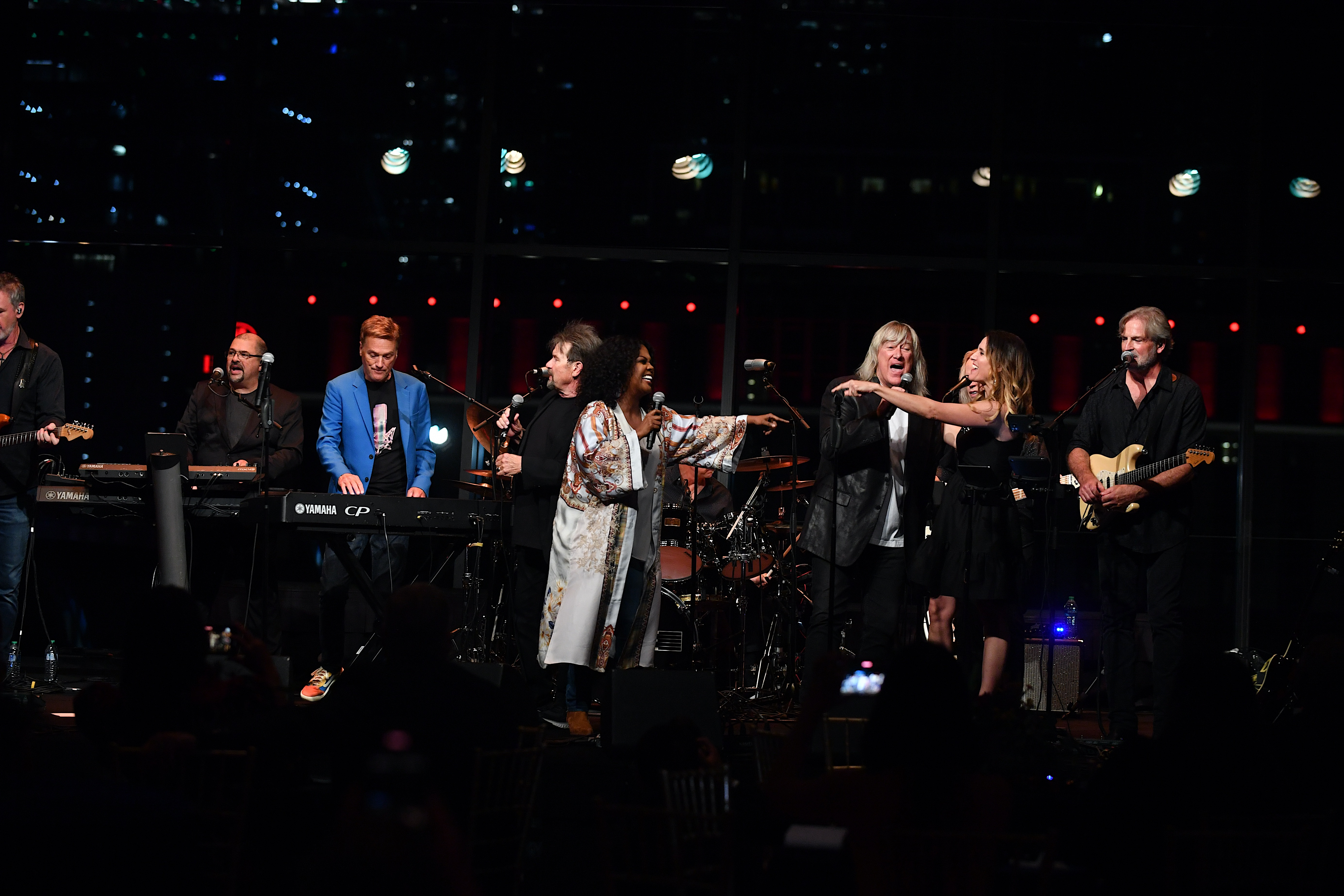 Russ Taff, Michael W. Smith, CeCe Winans, John Schlitt, and Rebecca St. James perform on stage during the afterparty