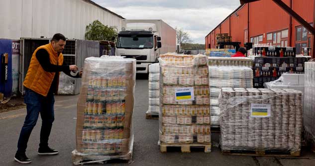 Pallets of food for refugees.