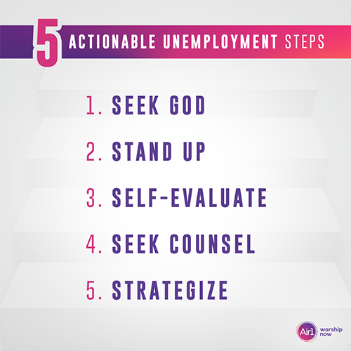 5 Actionable Unemployment Steps Seek God Stand Up Self-Evaluate Seek Counsel Strategize