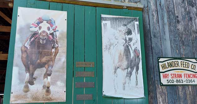 Pic of barn door with old horseracing posters