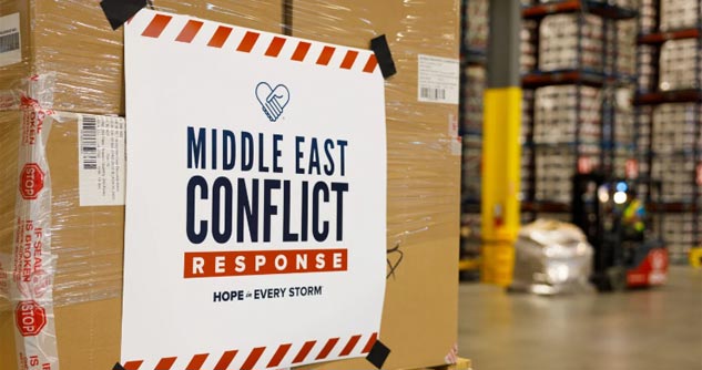 Close up of box labeled MiddleEast Conflict Response