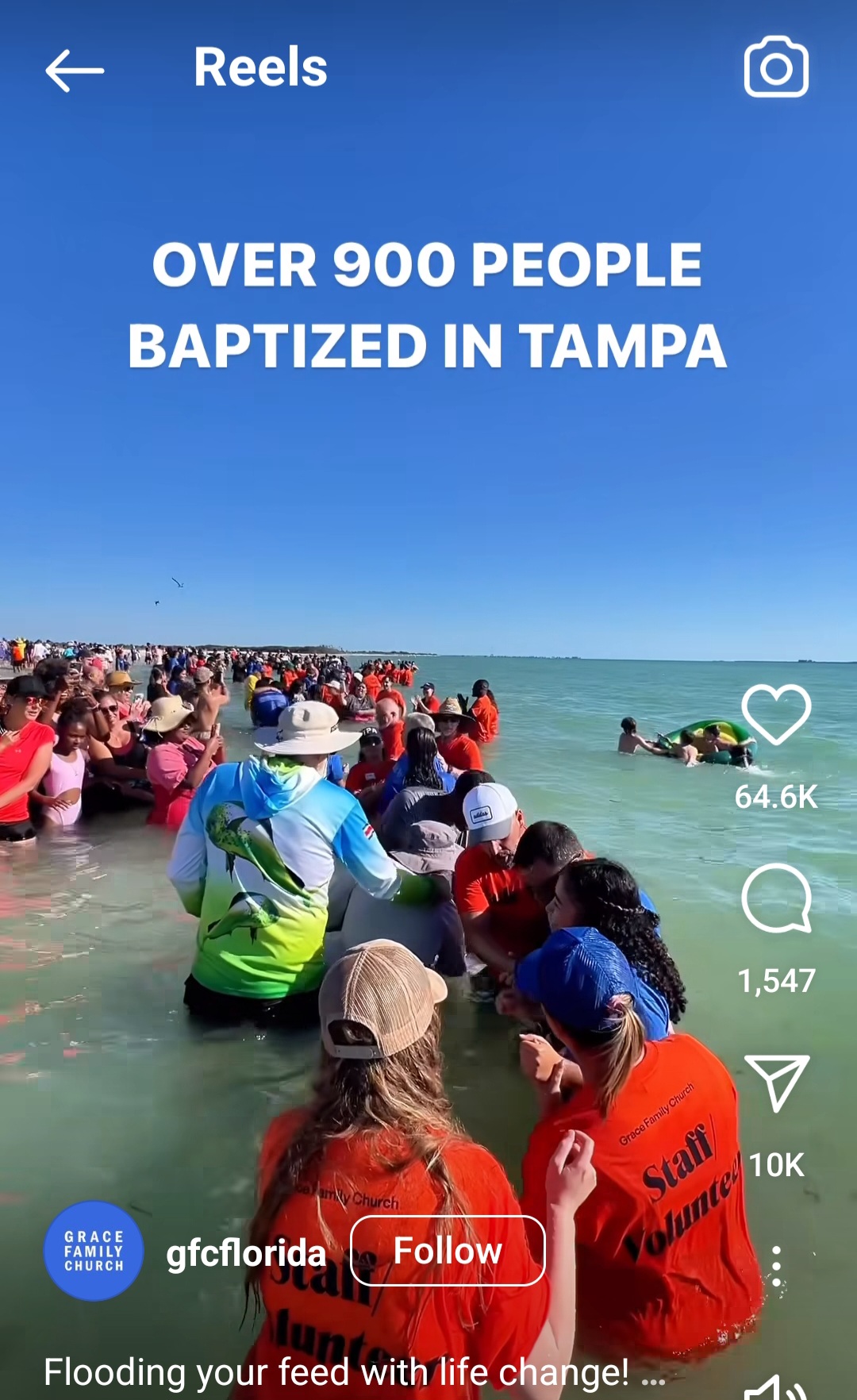 Screenshot from Instagram Reel celebrating 900 baptisms