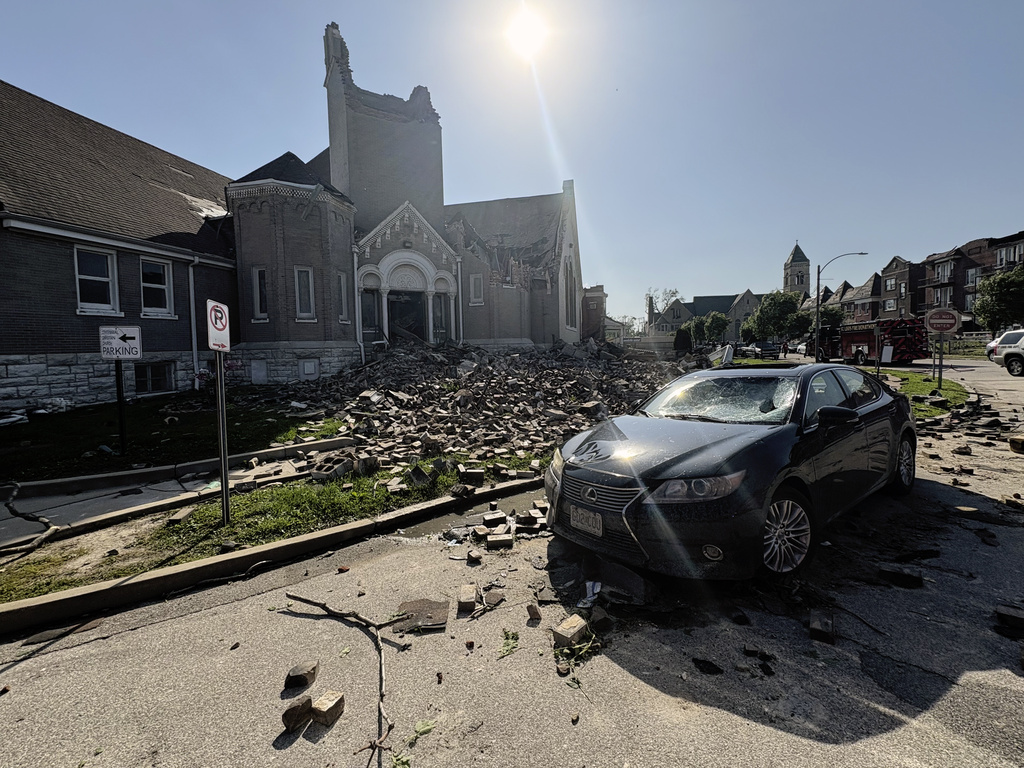 Part of Centennial Christian Church in St. Louis, Missouri, collapsed on Friday, May 16, 2025 when severe storms, including a possible tornado, swept through the city.