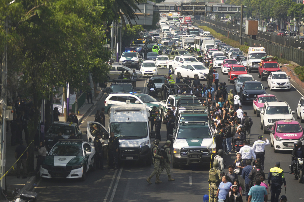 Police cordon off the area where Mexico City Mayor Clara Brugada