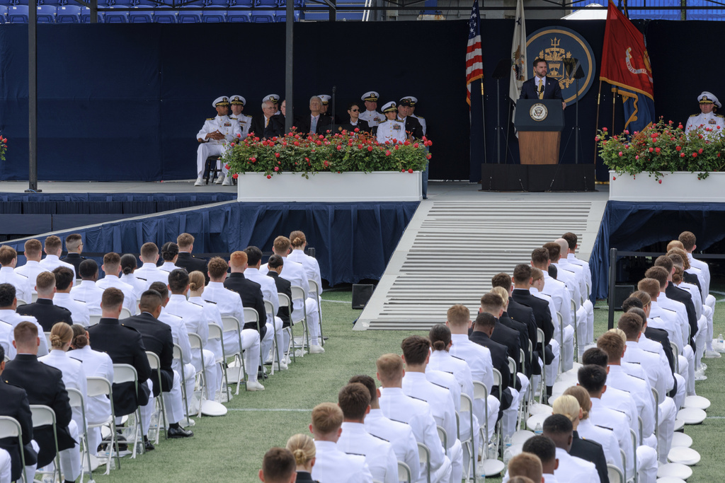 Vice President JD Vance speaks during the U.S. Naval Academy