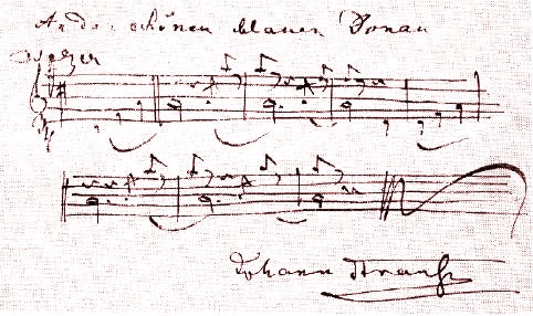 First few bars of The Blue Danube waltz, signed by the composer