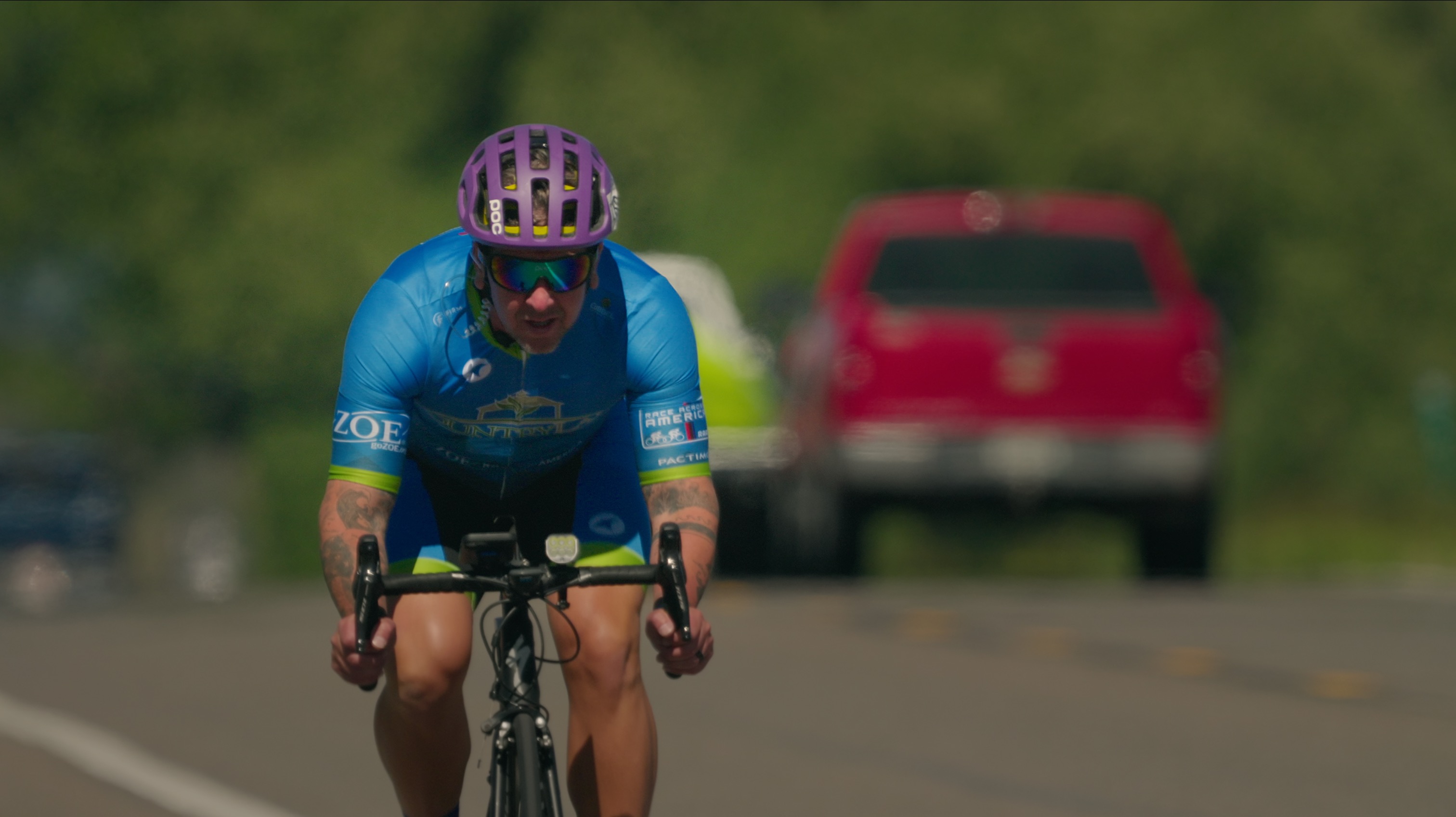 ZOE racer Kevin Quinter on the ride down the road