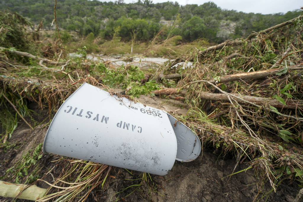 Camp Mystic mailbox is seen near the entrance to the establishment along the banks of the Guadalupe River