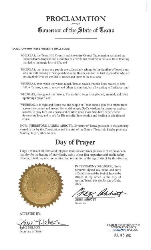 Day of Prayer Proclamation
