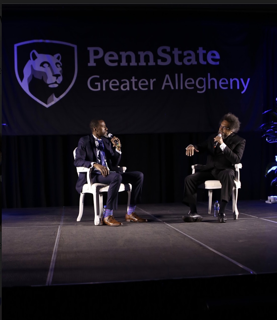 Dr. White takes part in a 2019 dialogue with Dr. Cornel West at the PSUGA Crossing Bridges Summit.