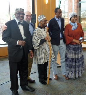 The Langston Hughes Poetry Society performed during the president’s celebration at California University of Pennsylvania. Pictured from left are CEO Lewis Colyar, poet Ed Murry, scholar Michael Williams, artist Johnathan White, and performer Sheila Beasley.