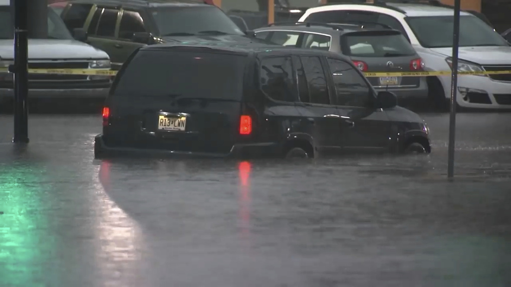 Cars submerged in floodwaters in Rahway, N.J.