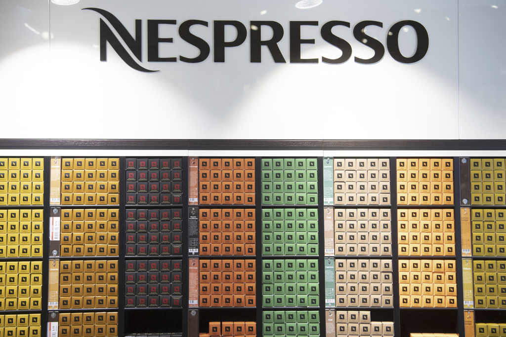 Nespresso cartons on display at the Nestle