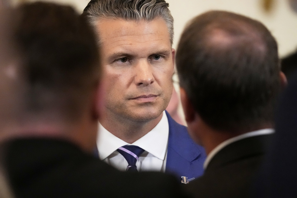 Defense Secretary Pete Hegseth attends an event to mark National Purple Heart Day 
