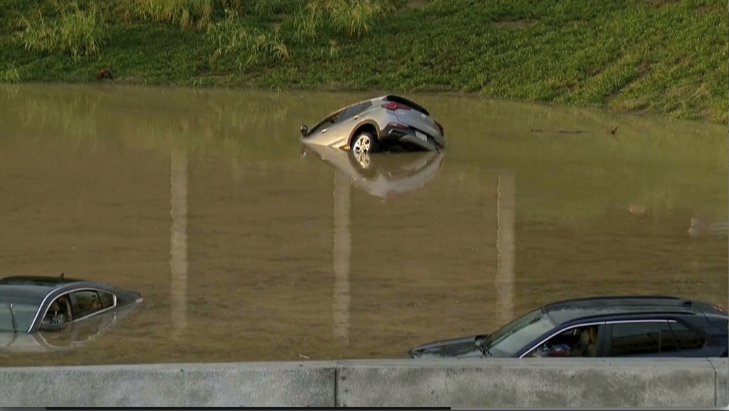 Vehicle is submerged in a flooded road in Chattanooga