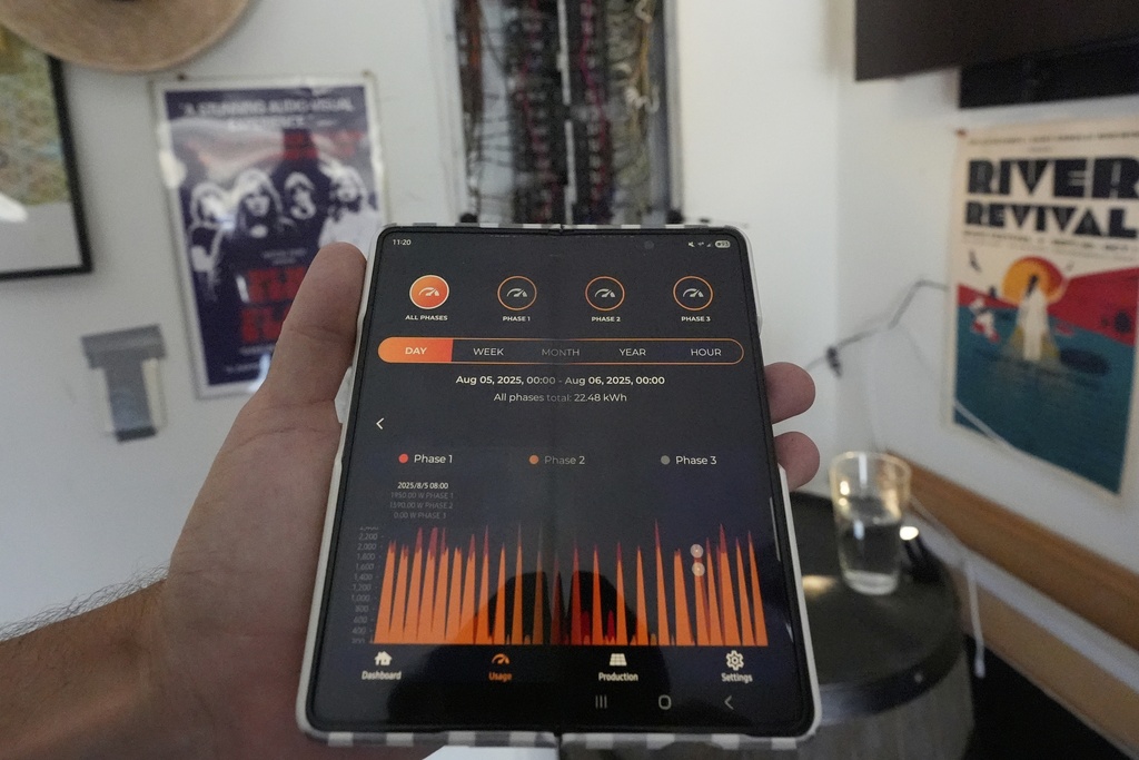 The app controller for a newly installed Craftstrom Solar plug-in kit is shown at the home of Bhavin Misra in Houston