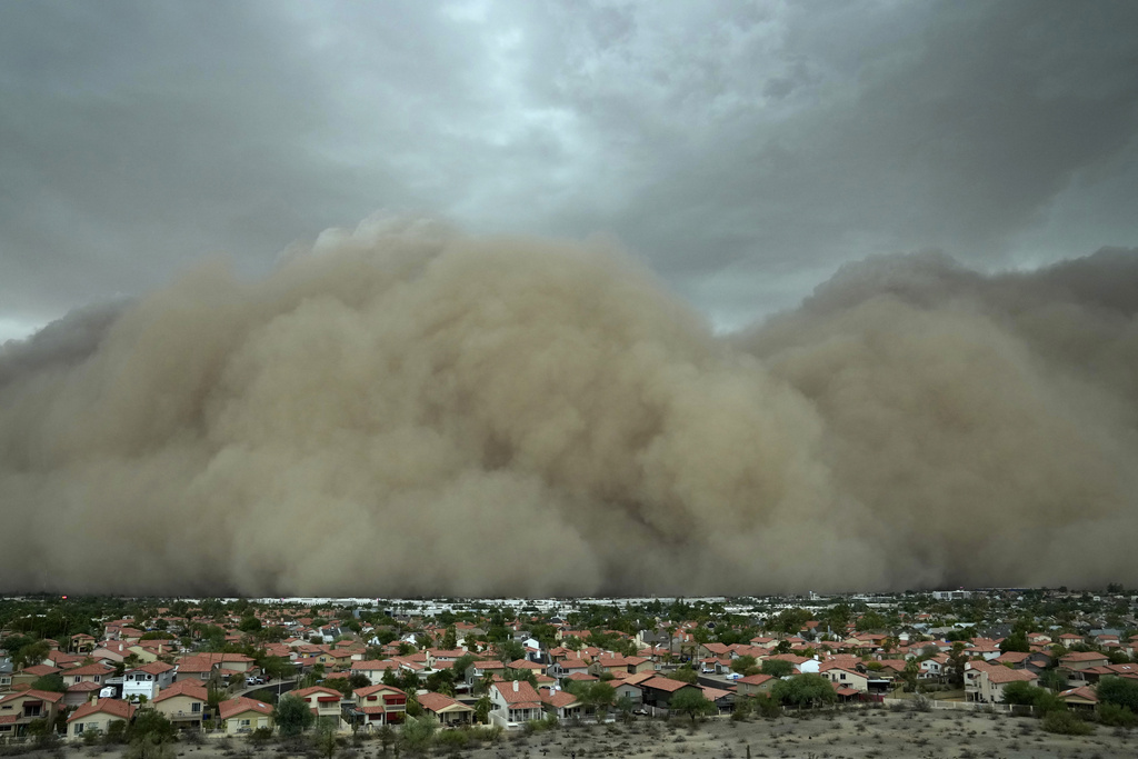 A haboob is a dust storm pushed by the wind produced by a weather front or thunderstorm and typically occurs in flat, arid areas.