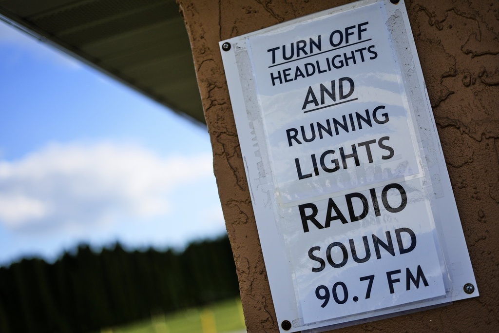 A reminder to turn off head lights at the entrance to Shankweiler Drive-In