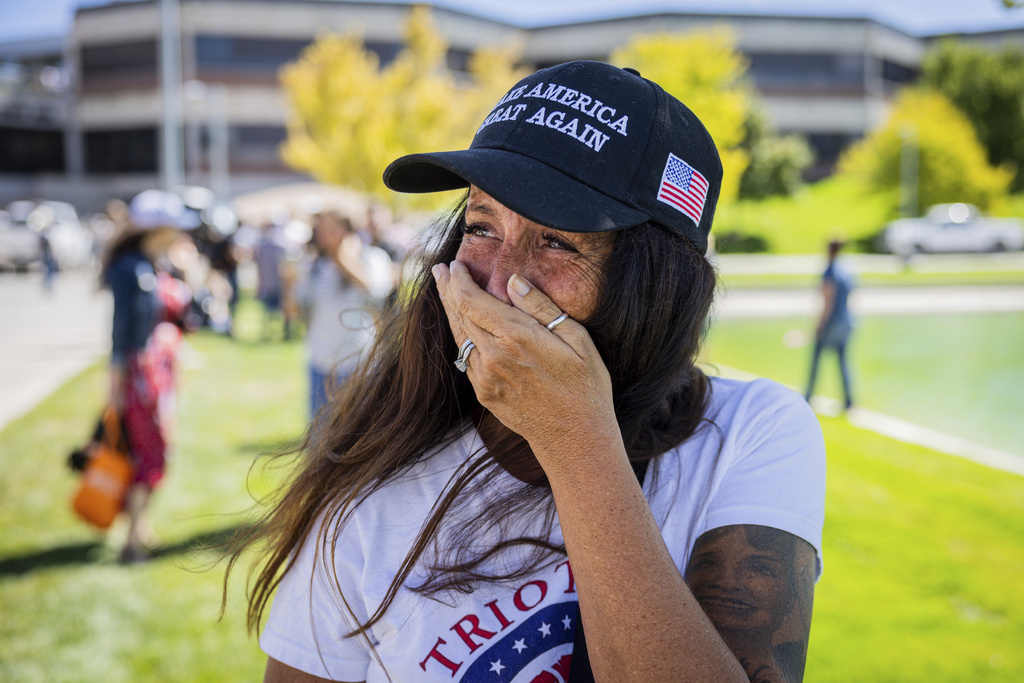 Allison Hemingway-Witty cries after Charlie Kirk is shot during Turning Point