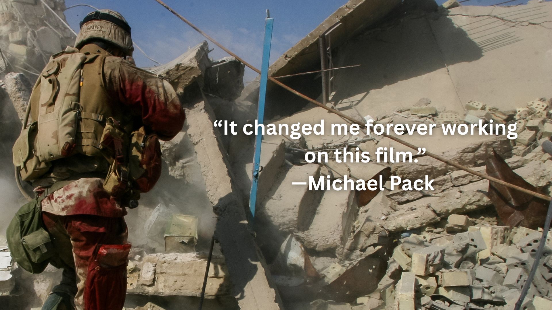 A Marine searches through the rubble of a bombed-out building in Fallujah, Iraq