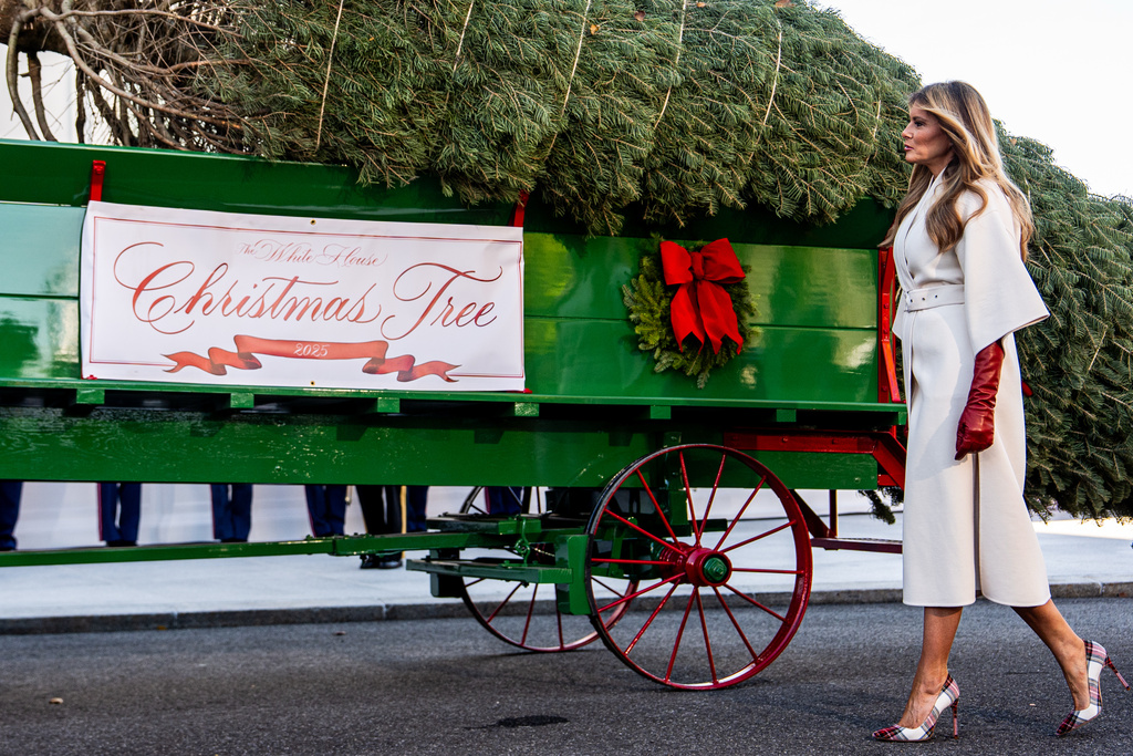First lady Melania Trump receives the official 2025 White House Christmas Tree