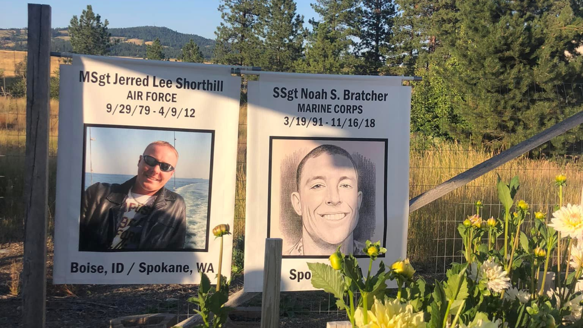 The memorial garden of two Operation Creekside heroes, SSgt Noah S. Bratcher and MSgt Jerred Shorthill.
