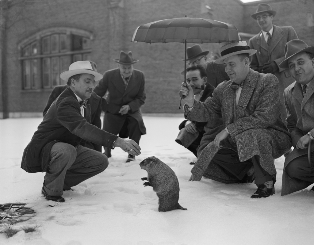 The groundhog saw his shadow, Feb. 2, 1954, as the sun peeked through an overcast sky at Washington Park Zoo in Milwaukee, Wis. 
