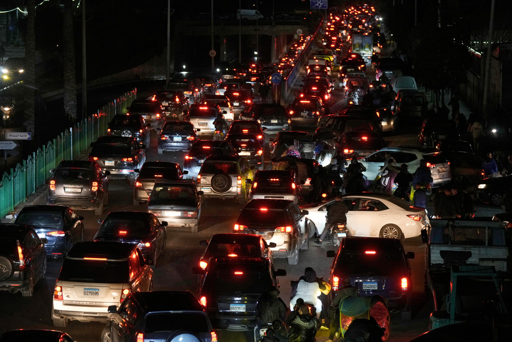 Cars sit in traffic as residents flee Israeli airstrikes in Dahiyeh, a southern suburb of Beirut, Lebanon