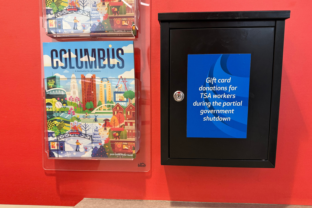 Collection box for TSA employees at John Glenn Columbus International Airport in Columbus, Ohio