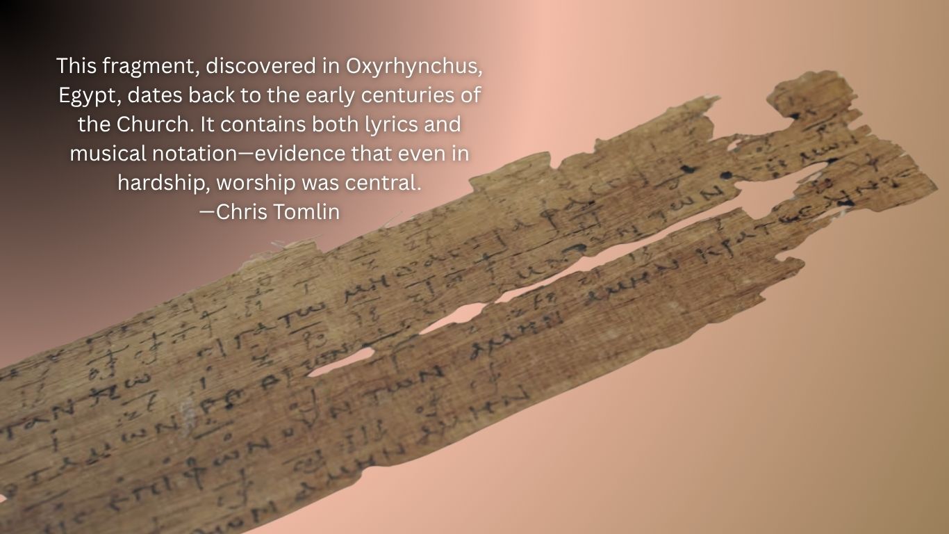 A fragment of papyrus discovered in Oxyrhynchus, Egypt, containing what is believed to be the earliest known Christian hymn.