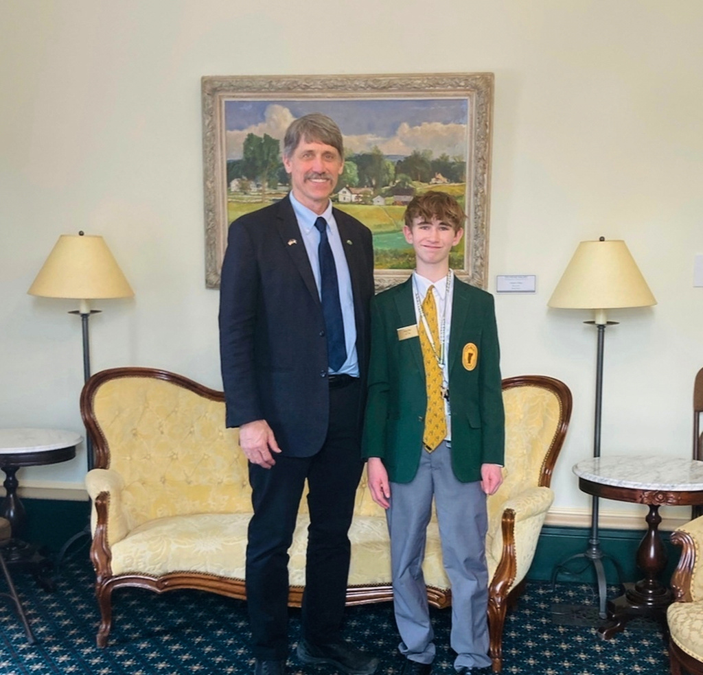 Legislative page Dean Roy is pictured with Vermont Lieutenant Governor John Rodgers 