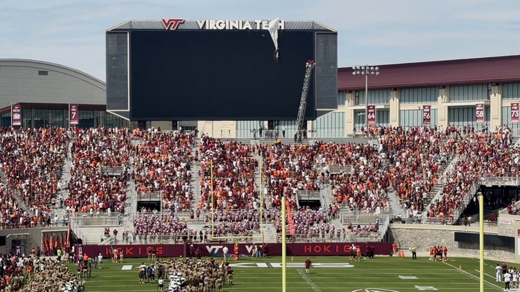 Skydiver Rescued After Crashing Scoreboard Before Virginia Tech Game