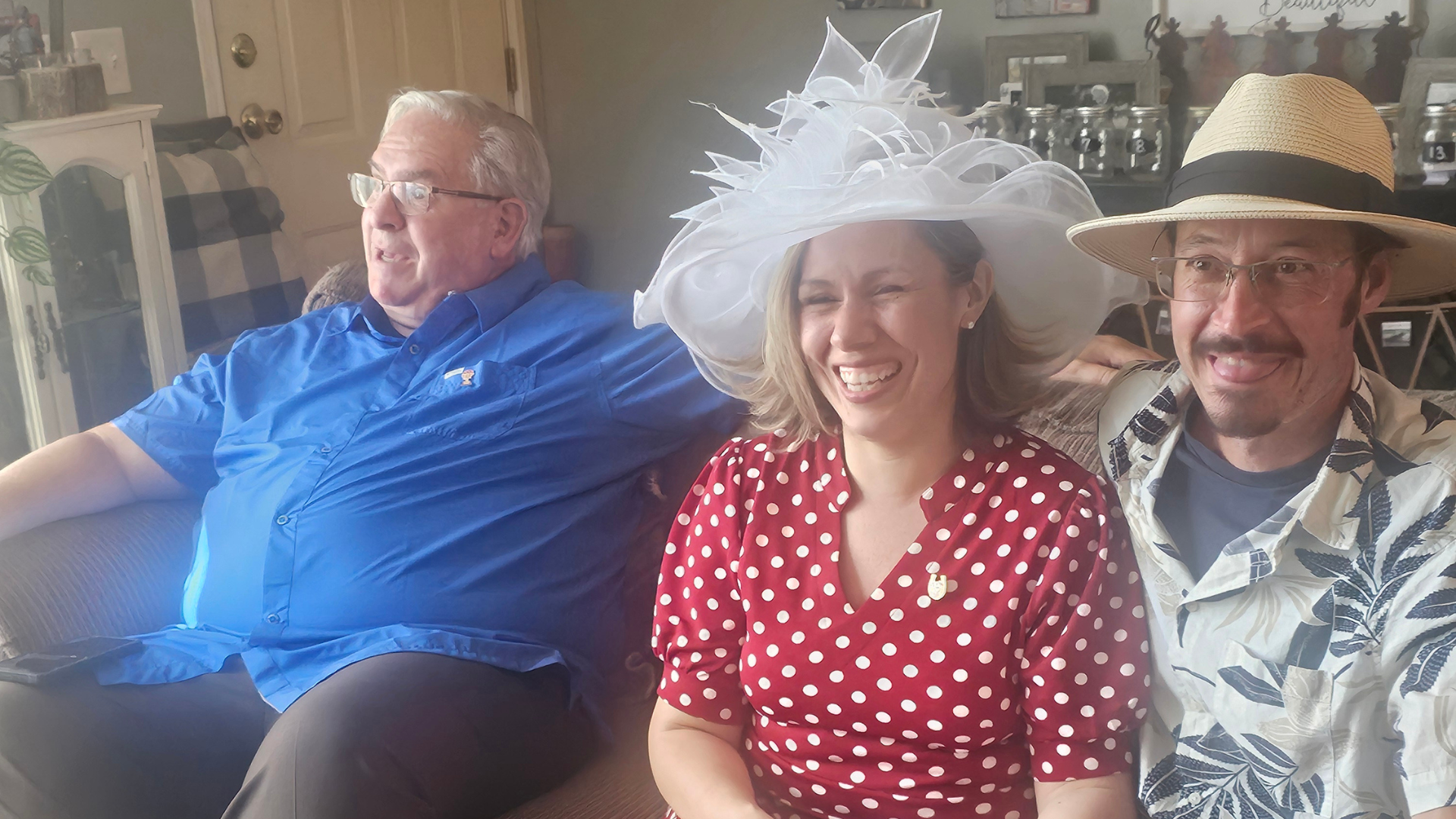 A few members of the group enjoy a Kentucky Derby watch party.
