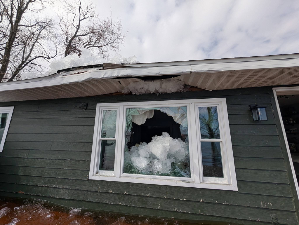 Chunks of ice inside a home in Michigan’s Black Lake in the northeastern Lower Peninsula 