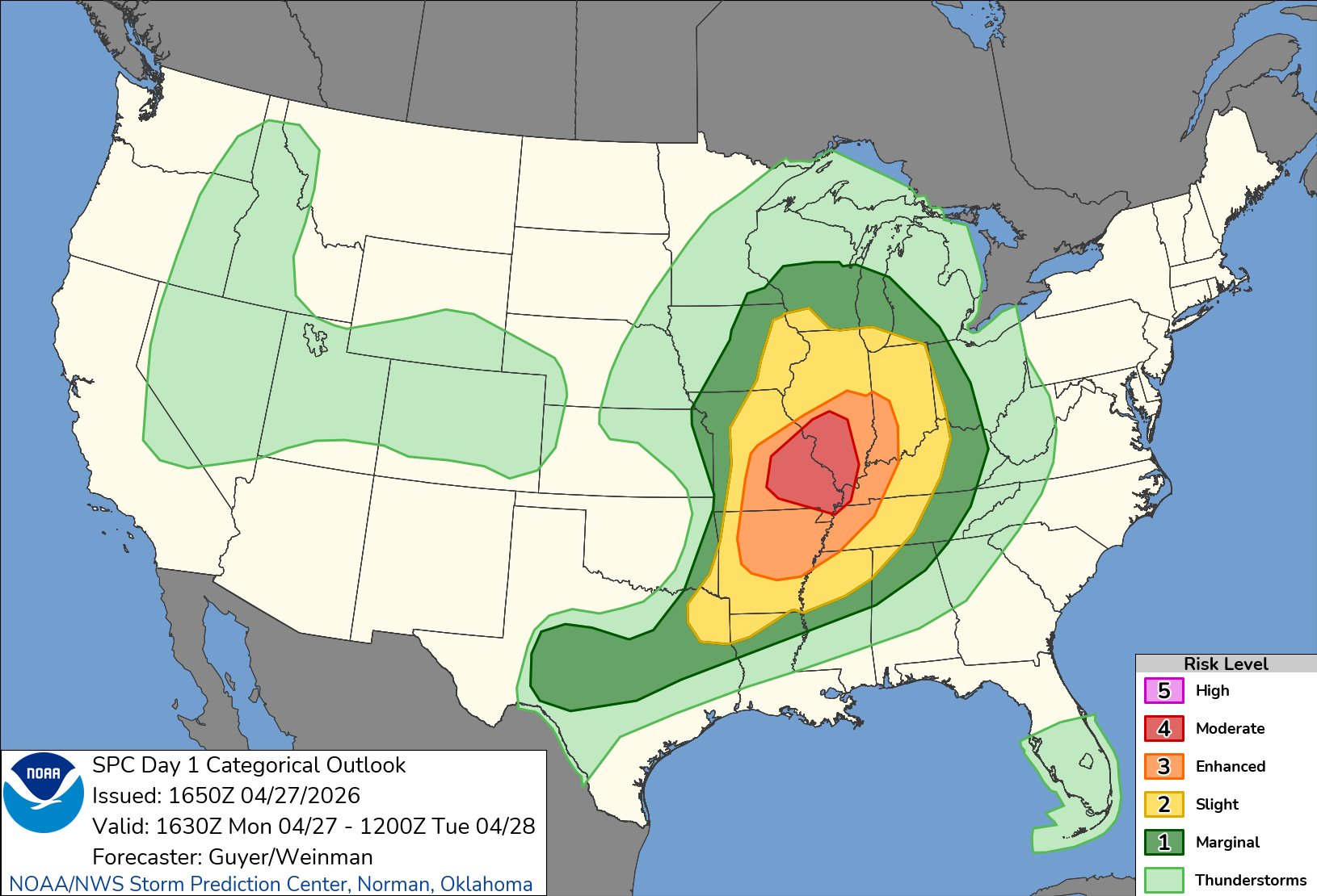 Monday Severe Weather Outbreak Underway, Nighttime Tornadoes Possible 