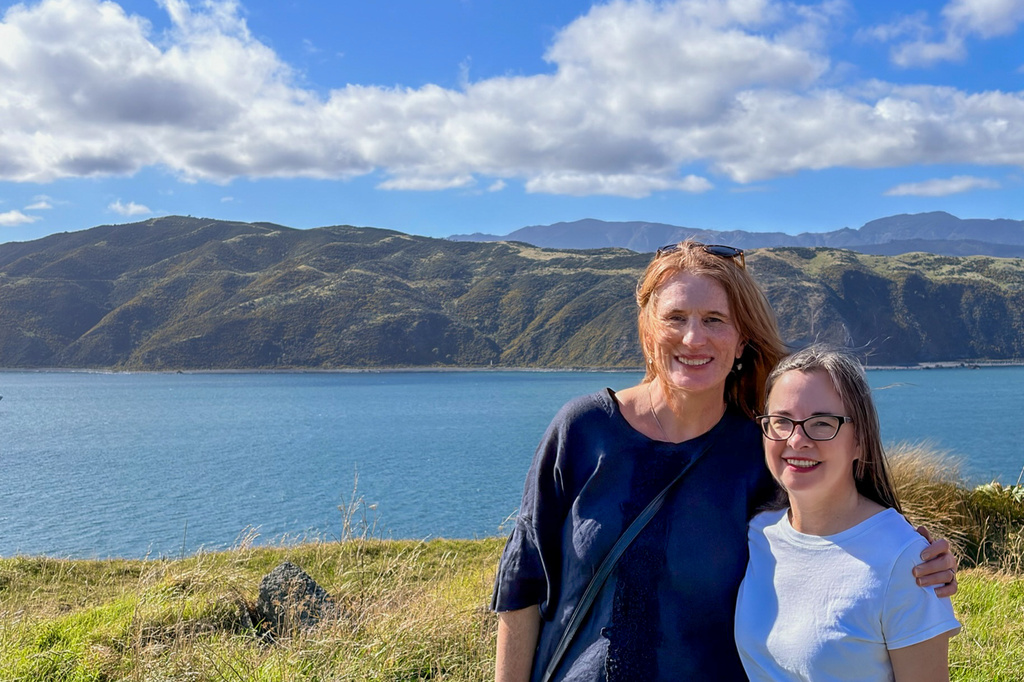 Longtime pen pals Molly Nunns, left, and AP reporter Holly Ramer during a walk in Wellington, New Zealand