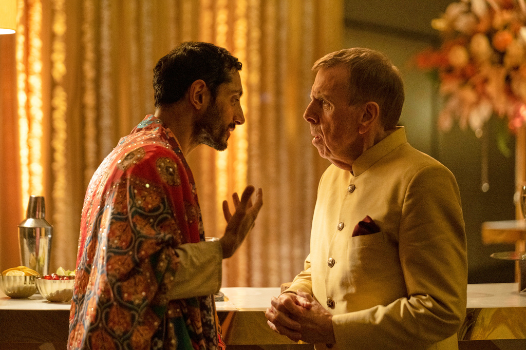 Riz Ahmed, left, and Timothy Spall in a scene from "Hamlet"