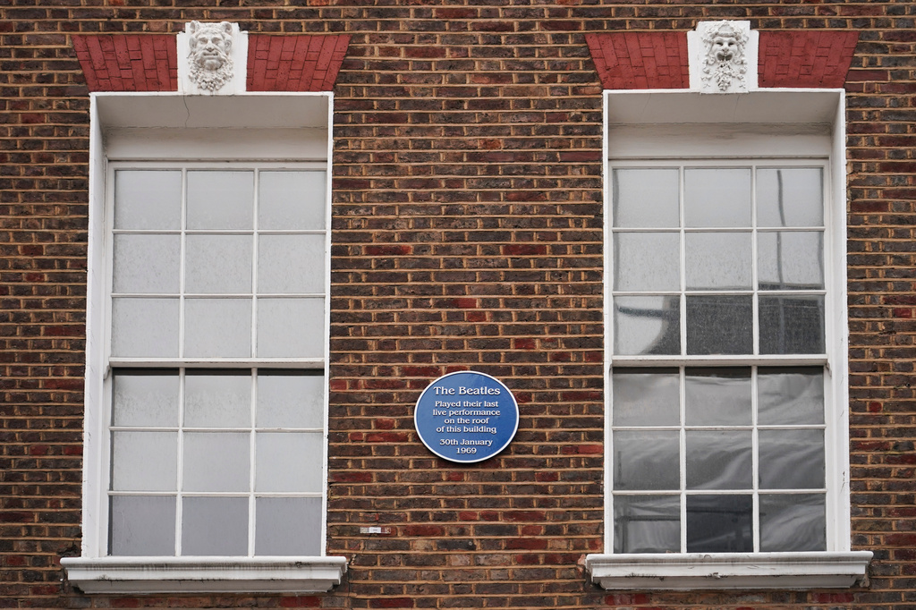 A view of the blue plaque on the building in Savile Row where The Beatles held their last ever concert as a band, which is due to be turned into a fan museum in 2027, in London