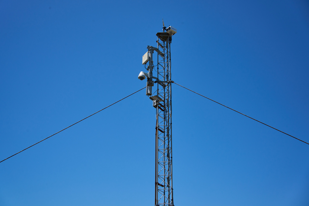 WhaleSpotter device that scans the bay around the clock for whale blows and heat signatures is mounted on a tower on Angel Island in San Francisco Bay,