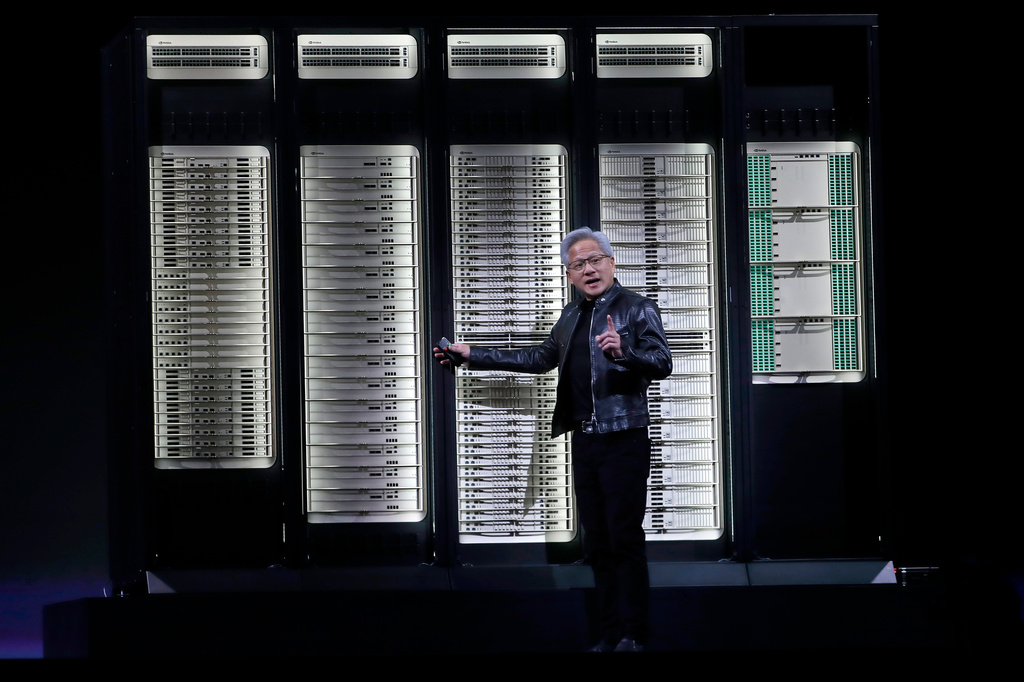 Nvidia CEO Jensen Huang delivers a speech during the Computex 2026 exhibition in Taipei