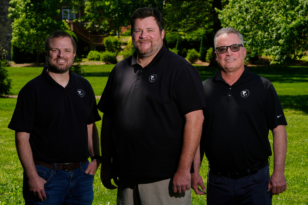 Andrew Leeper, left, Will Minkoff and Tom Johnstone, right, of Nashville Severe Weather, in Nashville, Tenn.