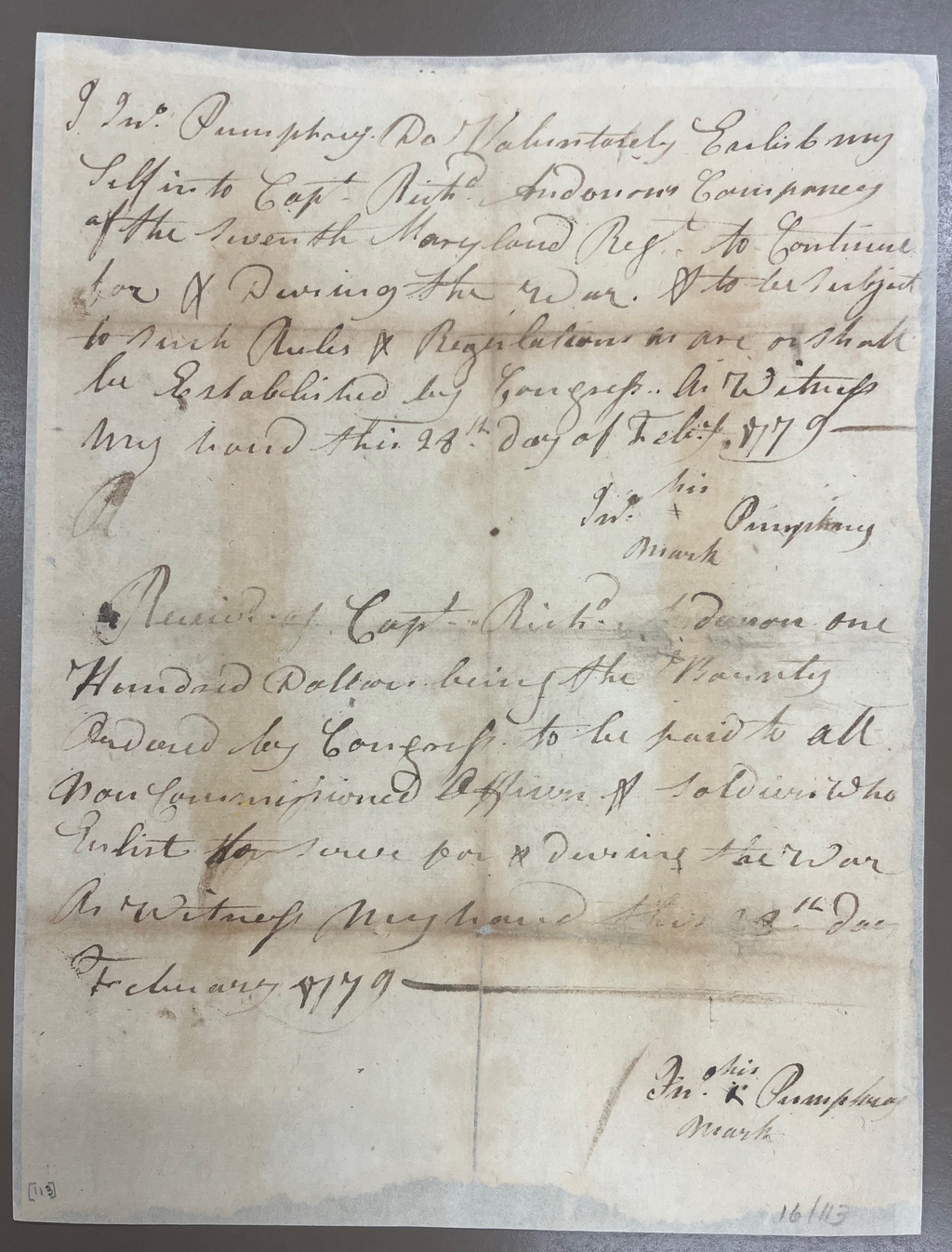 A copy of Pvt. John Pumphrey